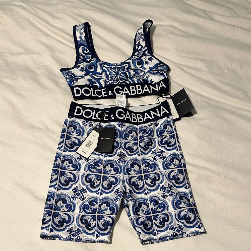 Dolce & Gabbana Blue and White Patterned Activewear